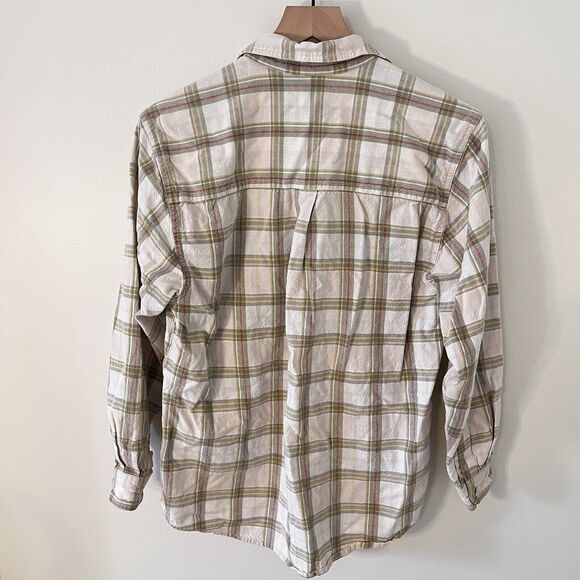 Erika & Co Plaid Button Down Women's Long Sleeve Cream Green Red- Medium - Picture 5 of 6